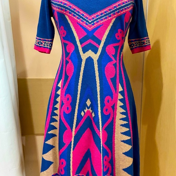 Flying Tomato Scoop Neck Aztec Fit & Flare Swing Sweater Dress - Picture 5 of 5